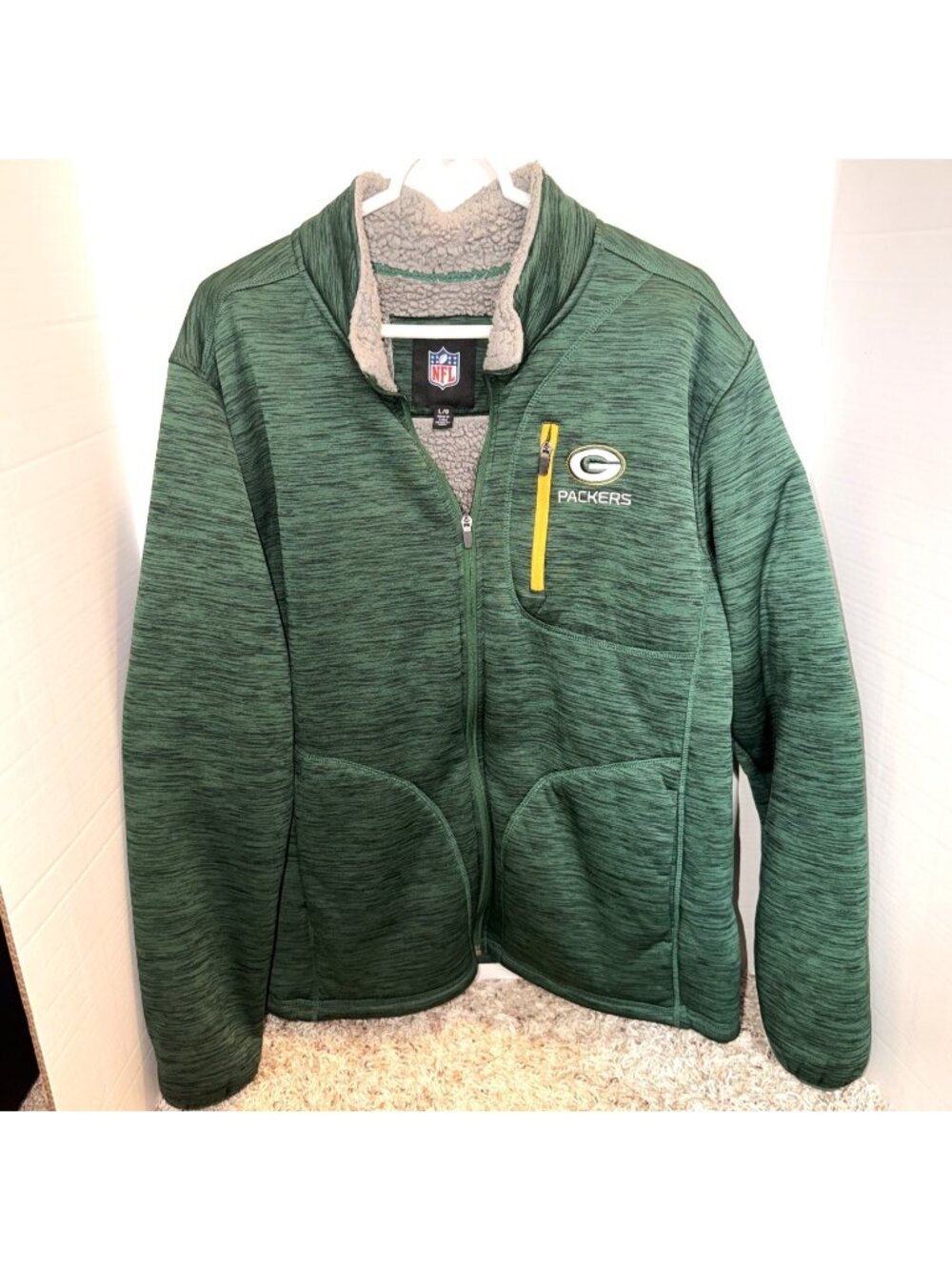 Green Bay Packers G-III Men’s Sherpa Fleece Full Zip Embroidered Jacket Green L